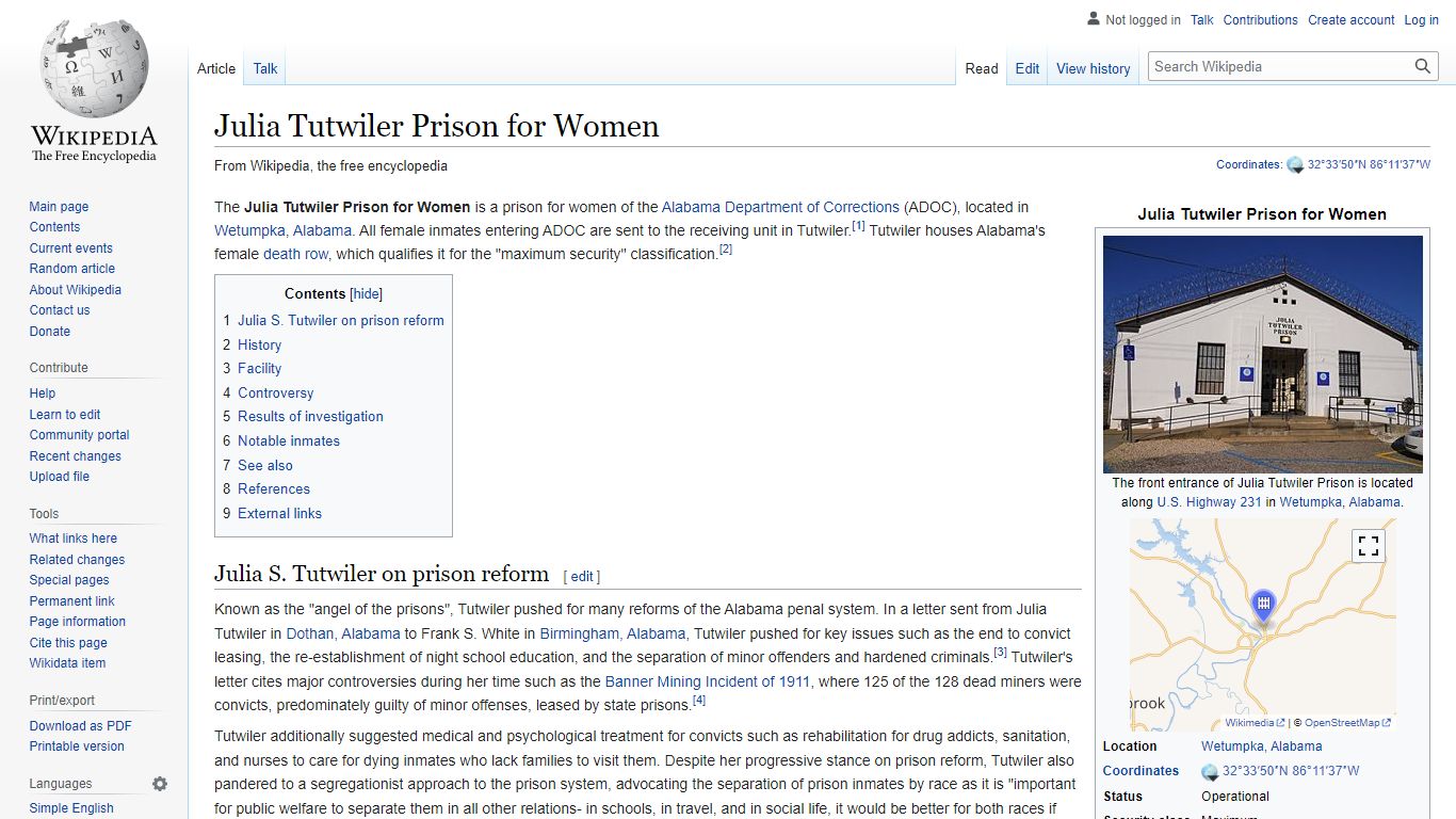 Julia Tutwiler Prison for Women - Wikipedia