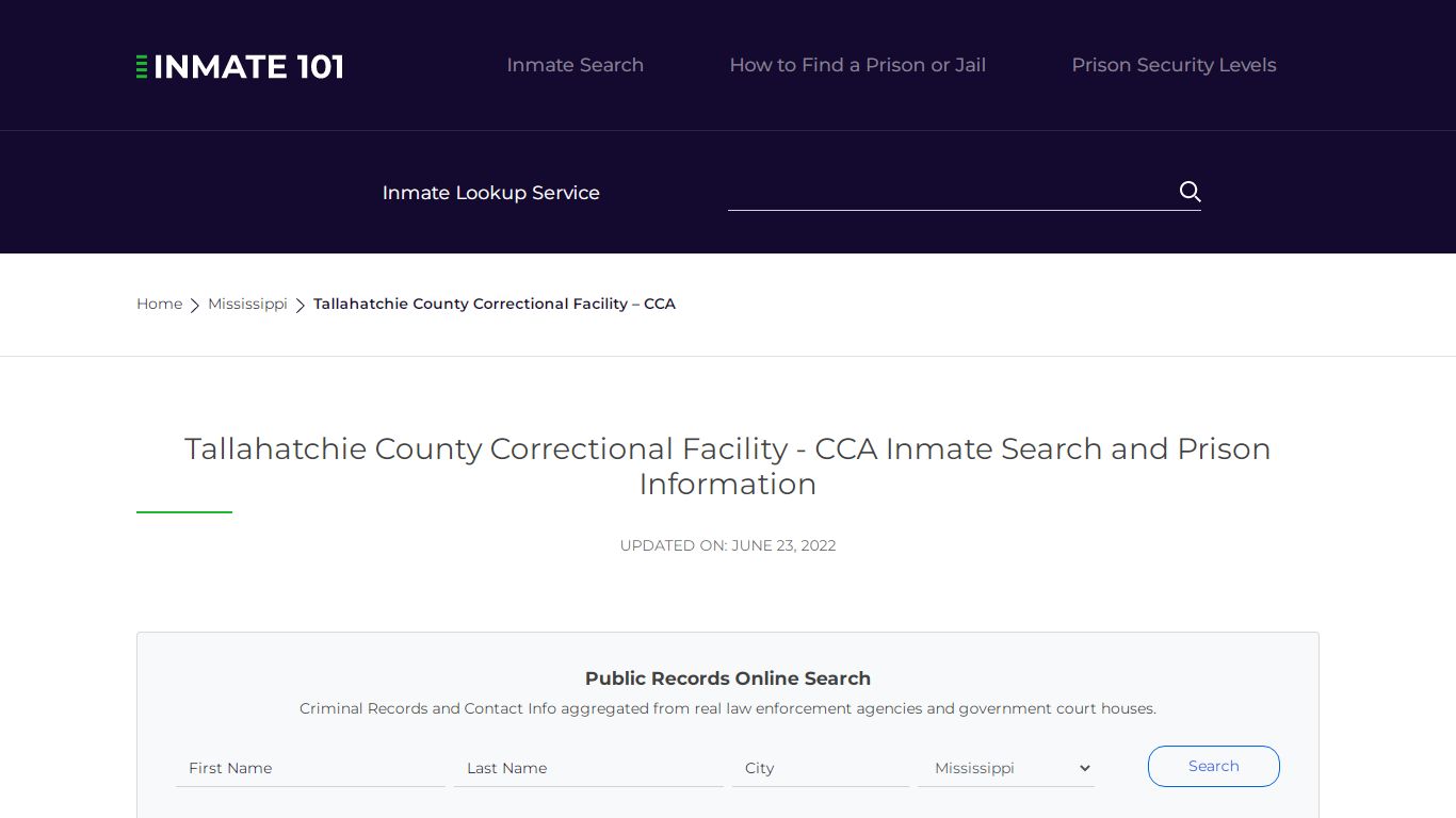 Tallahatchie County Correctional Facility - CCA Inmate Search ...